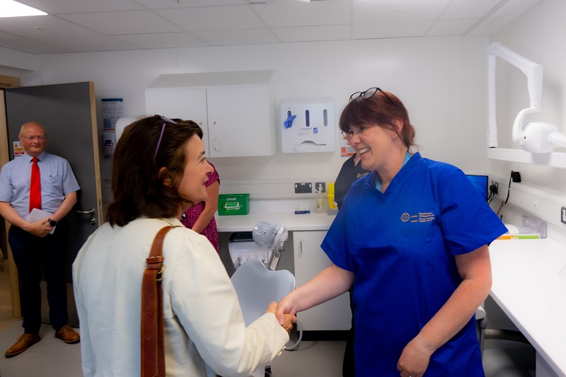 Welsh Health Minister, Eluned Morgan, met with staff at the official opening of the new hospital