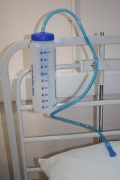 The one litre bottles can be hung from hospital beds or wheelchairs