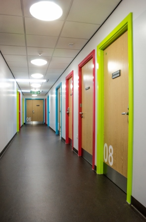 Strong colours have been used to define specific areas within the new building