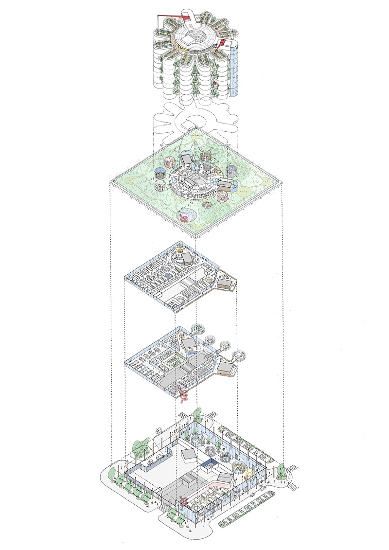 A central open area on the ground floor – termed the podium – would incorporate a thriving market and be accessible and used by the entire community