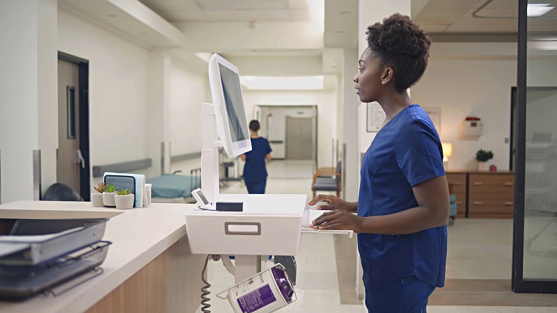 The Joint Commission recommends that workstations are located every 50 feet, reducing travel time for healthcare workers