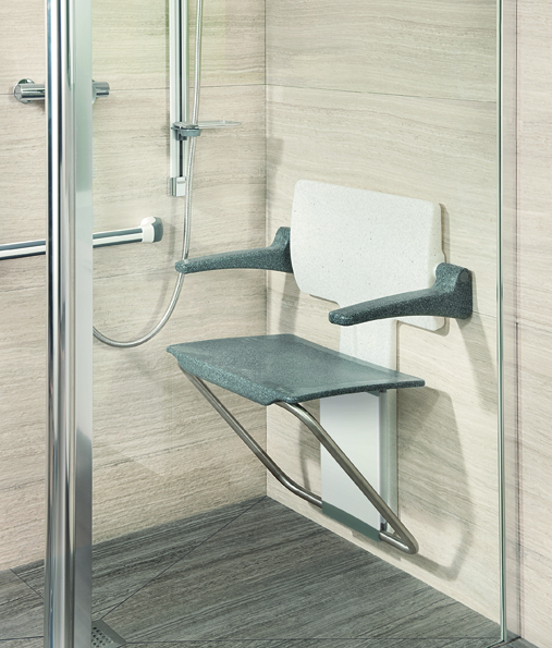 The Slimfold wall-mounted shower seat from Impey is one of its latest seating options