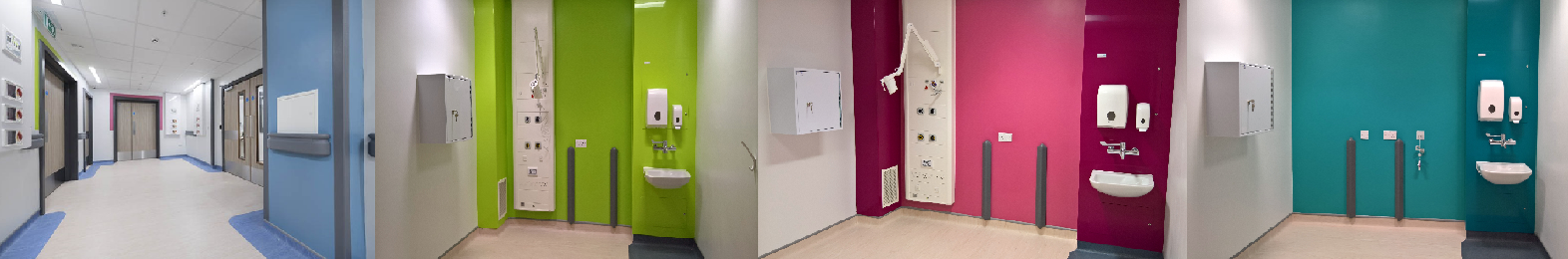 Colour-coded treatment rooms match feature walls in each room, helping patients to orientate around the department