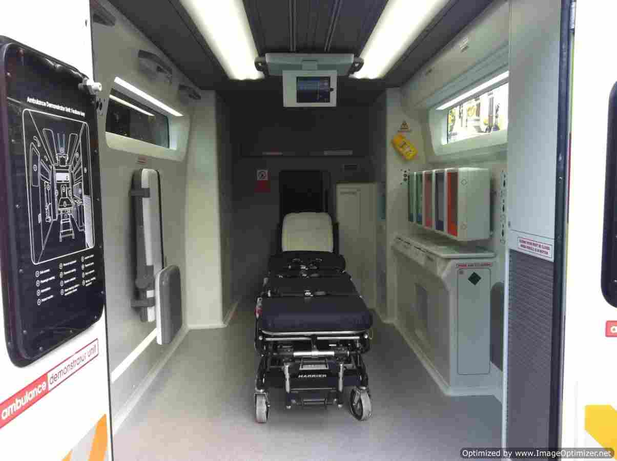 The interior of the traditional ambulance has been changed to provide easier access to the patient and to boost infection control