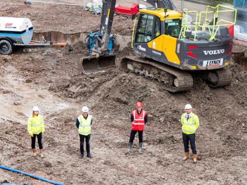 Pictured on the construction site are (L-R) Maria Berger, head of project delivery at Darwin Group; Chris Knights, deputy director of strategy and planning at WWL; Silas Nicholls, chief executive of WWL; and Charles Pierce, managing director of Darwin Group