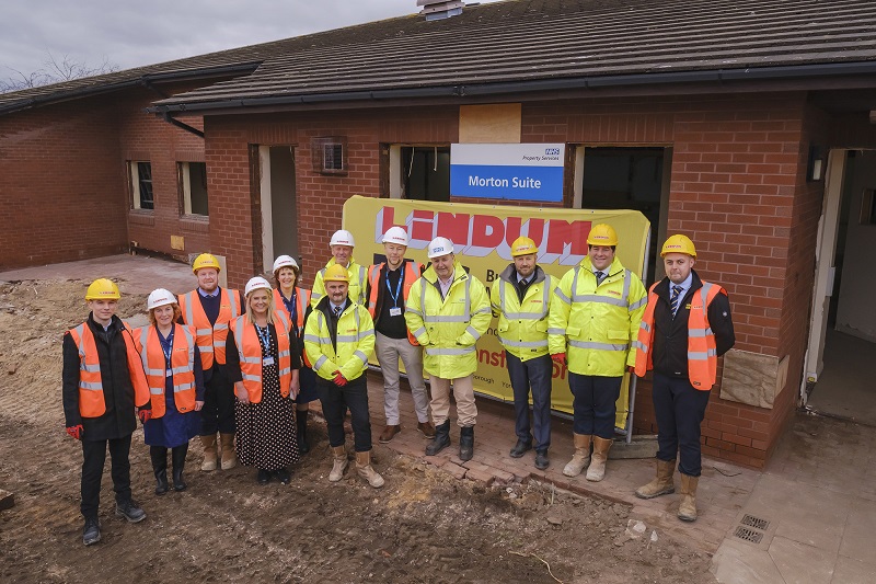 Representatives of Lincolnshire Community Health Services NHS Trust, NHS Property Services, and Lindum Group at the site of the new community ward at John Coupland Hospital