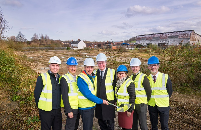 Attending the turf cutting were Jonathan Higman (chief executive, Yeovil Hospital); Paul von der Heyde (trust chairman, Yeovil Hospital); Leighton Chumbley, chief executive of development partner, Prime; and Chris Watkins, contracts manager of construction firm, Speller Metcalfe