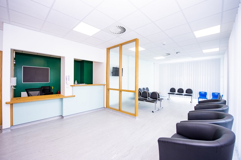 The reception area in the new building