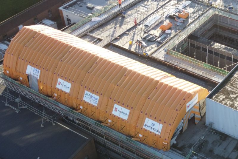 Robertson Construction installs inflatable roofing tent at Royal Bolton Hospital